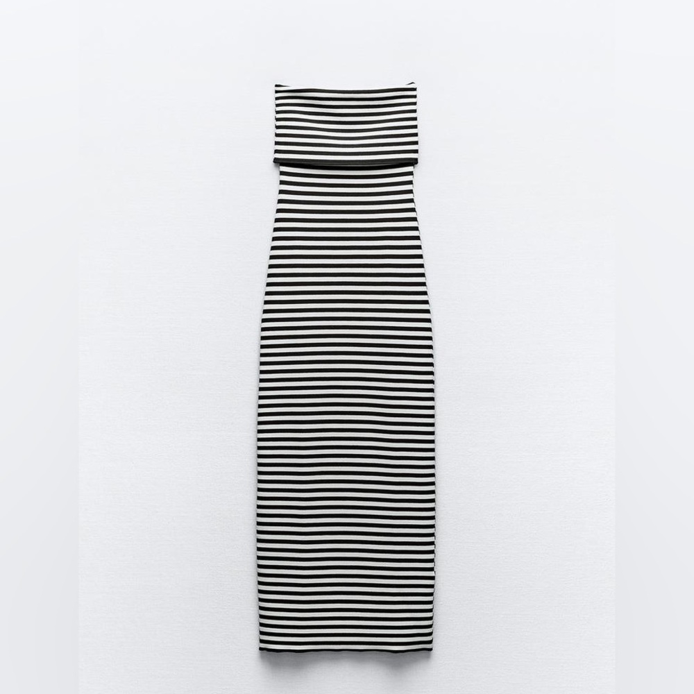 Zara Striped Stretch Knit Midi Dress Size Small